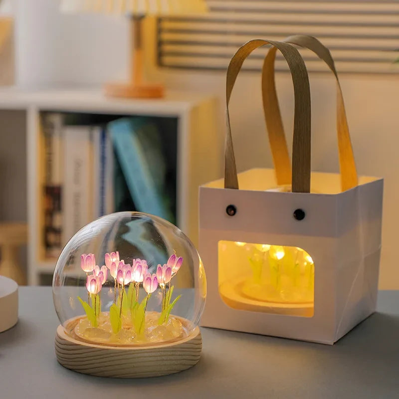 Mini Tulip  Crystal Glass Ball Night Light